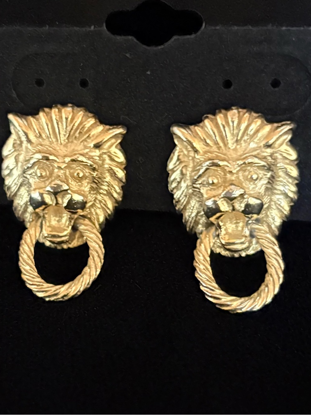 Gold Lion Head Hoop Stud Earrings for Women